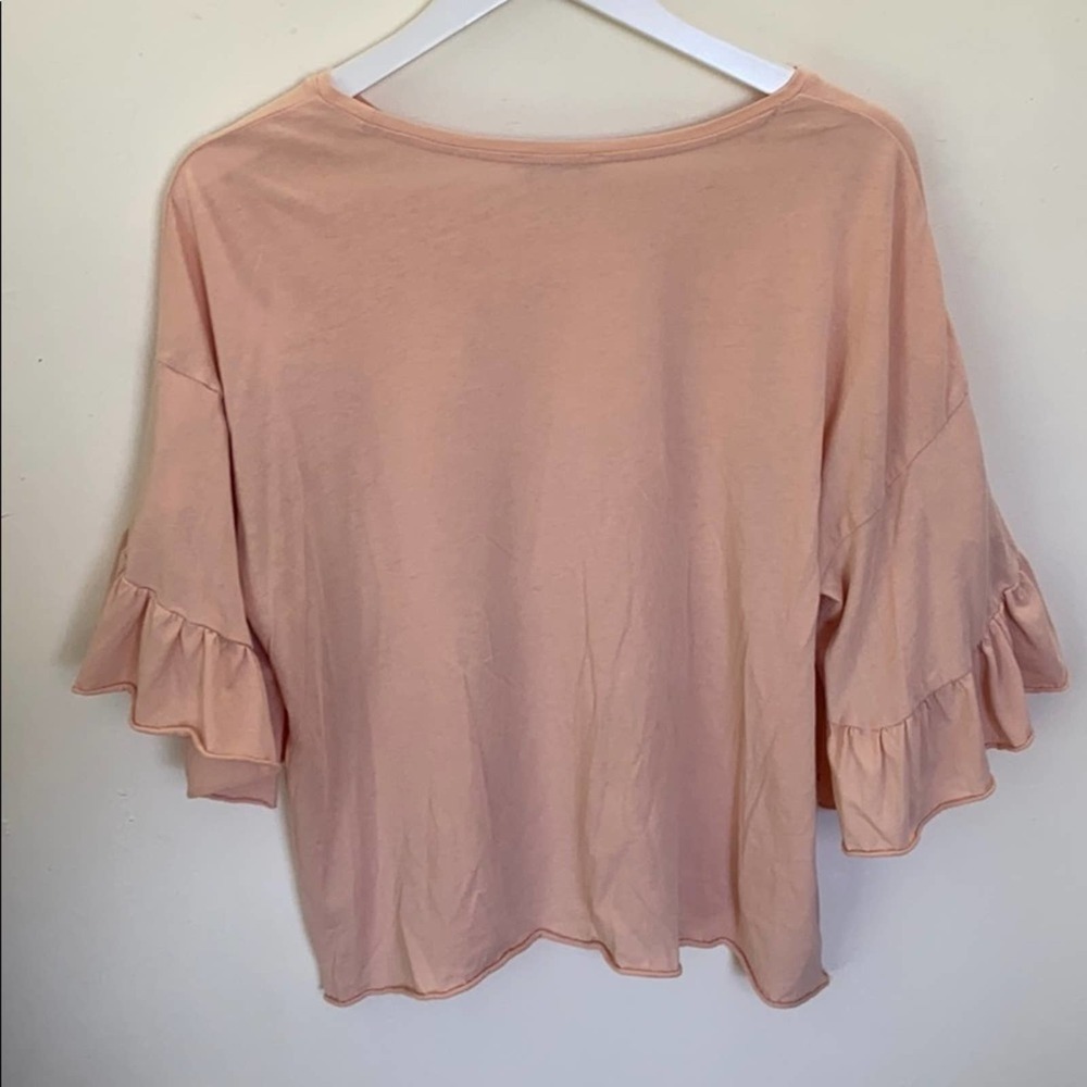 Zara Trafaluc blush Pink Ruffle Sleeve Shirt MED - Picture 8 of 10